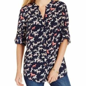 Charter Club Pink Pony Button Down Blouse L NWT